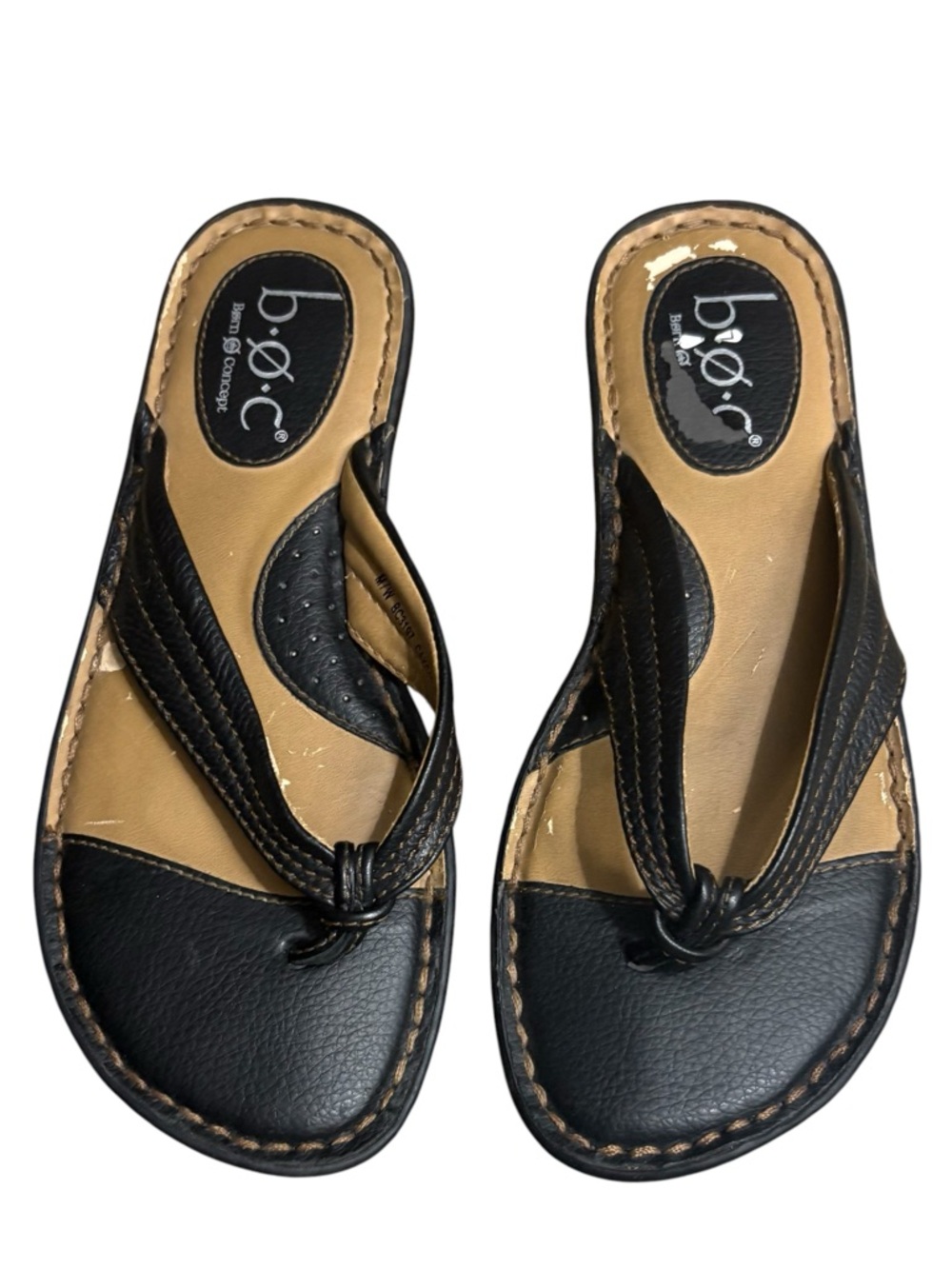 B.O.C. Born Concepts Edie Black Leather Flip Flop Thong Sandals Size 6 -- flaw - Picture 3 of 10
